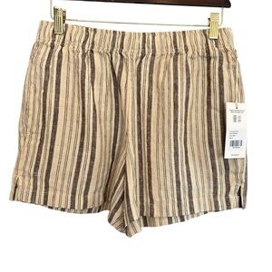 Mate the Label Organic Linen Everyday Shorts Beige Stripe Small NWT Coastal